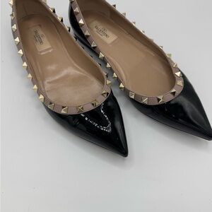Valentino Black and Gold Studded Flats